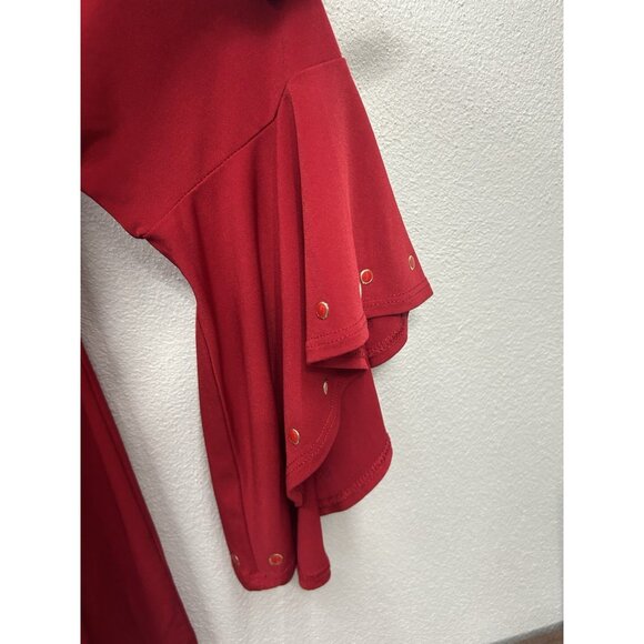 Susan Graver Womens Top Size Large Red Liquid Knit Bell Sleeve Office Work - Picture 5 of 7
